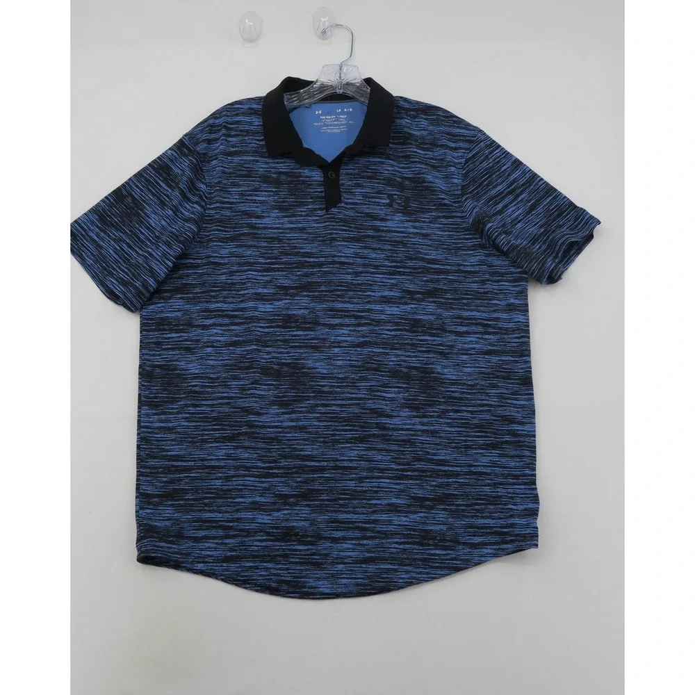Under Armour Mens Iso-Chill Polo Shirt‎ Blue Black Space Dye Large Loose Fit